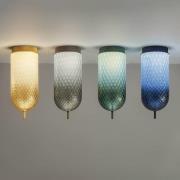 OLEV LED-taklampa Curuba, blå, glas, höjd 40 cm, 2 700 K