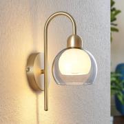 Lucande Mylah vägglampa med glasskärm, mässing