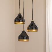 Opviq Hänglampa Yildo, 3 lampor, svart/guld, rondell, Ø37 cm