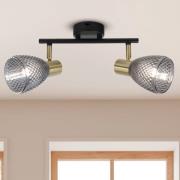 Näve Taklampa Lindita, 2 lampor, glas, rökgrå, E14