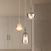 Trio Lighting Hänglampa Aldea, Ø 28 cm, vit/bärnsten/krom, glas, 3 lam...