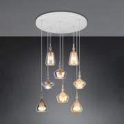 Trio Lighting Hänglampa Aldea, Ø 60 cm, vit/bärnsten/krom, glas, 8 lam...