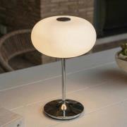 Lucande LED-batteridriven bordslampa Anoria, krom/vit, glas IP44 USB