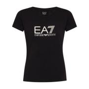 Emporio Armani EA7 Tryckt T-shirt Black, Dam