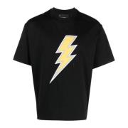 Neil Barrett Svart T-shirt med Thunderbolt-tryck Black, Herr