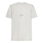 Saint Laurent Off-White Crewneck T-shirt med Konstnärligt Logotyp Whit...