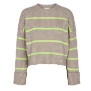 Co'Couture Row Stripe Box Crop O-Knit Sweater Beige, Dam