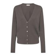 Freequent Feminin Cardigan med V-Hals och Guldknappar Gray, Dam