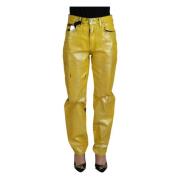 Dolce & Gabbana Gul Leopard Rak Jeans i Bomull Yellow, Dam