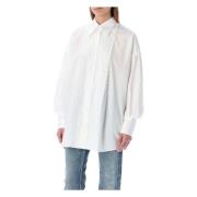 Dolce & Gabbana Oversized Poplin Skjorta med Sangallo Detaljer White, ...