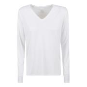 Majestic Filatures Vit V-Hals T-Shirt med Långa ärmar White, Dam