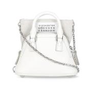Maison Margiela Beige Handväska i Pebble Läder med Metallkedja White, ...