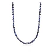 Nialaya Beaded Necklace with Faceted Dumortierite and Silver Blue, Her...