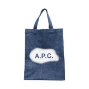 A.p.c. Mini Lou Denim Väska med Grafiskt Tryck Blue, Herr