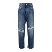 Amish Ripped Detalj Straight-Leg Jeans Blue, Herr