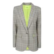 Twinset Rutig Blazer med Blommig Brodyr Gray, Dam