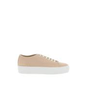 Common Projects Läder Low Super Sneakers med Guld-Tone Tryck Pink, Dam