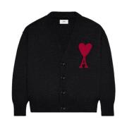 Ami Paris Svarta Sweaters med Röd ADC Cardigan Black, Herr