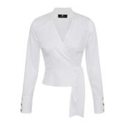 Elisabetta Franchi Stretch Bomull Satin Skjorta White, Dam