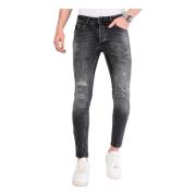 Local Fanatic Slim Fit Jeans för Män med Färgstänk - 1069 Gray, Herr