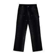 Heron Preston Navy Sweatpants i Distressed Canvas Black, Herr