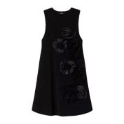 Twinset Elegant Viskosklänning med Handapplicerade Blommor Black, Dam