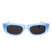 Off White Oregelbunden Design Solglasögon i Blå Acetat Blue, Unisex