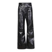 Msgm Svarta Croco Byxor med All-Over Krokodiltryck Black, Dam