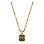 Nialaya Gold Necklace with Black CZ Square Pendant Yellow, Herr