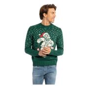 MC2 Saint Barth Grön Cashmere Blandningströja med Merry Xmas Print Gre...