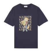 Maison Kitsuné Blått Logotyp T-Shirt, Rund Hals, Kort Ärm Blue, Herr