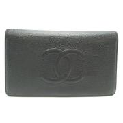 Chanel Vintage Begagnad Svart Läderplånbok Black, Dam