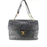 Chanel Vintage Svart Läder Vintage Väska Black, Dam