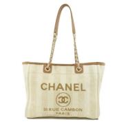 Chanel Vintage Beige Canvas Deauville Tote Bag Beige, Dam