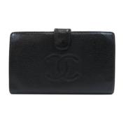 Chanel Vintage Begagnad Svart Läderplånbok Black, Unisex