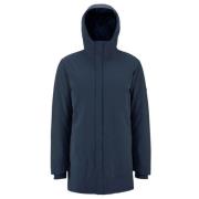 Scandinavian Edition Minimalistisk Midilång Parka med Huva Blue, Herr