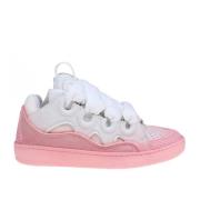 Lanvin Vita och Rosa Läder Curb Sneakers Pink, Dam
