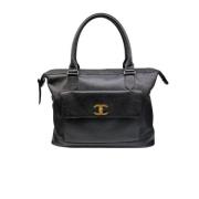 Chanel Vintage Vintage Läderhandväska med Gyllene H?rdvara Black, Dam