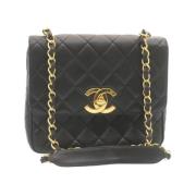 Chanel Vintage Förägad Svart Canvas Handväska Black, Unisex