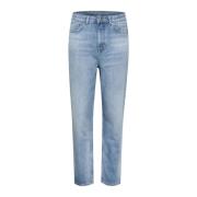 My Essential Wardrobe Hög Midja Straight Jeans Blue, Dam