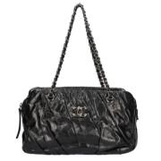 Chanel Vintage Begagnad Svart Läder Chanel Axelväska Black, Dam