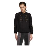 Antik Batik Isla broderad blus Black, Dam