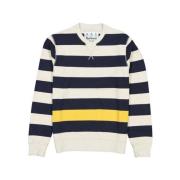 Barbour Navy Stripe Crew Sweatshirt Blue, Herr