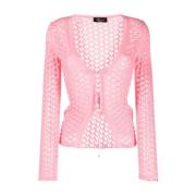 Blumarine V-ringad stickad tröja för kvinnor Pink, Dam