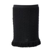 Bottega Veneta Stickad Svart Kjol med Pompom Detaljer Black, Dam