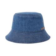 Burberry Bomull Denim Bucket Hat med Logo Broderi Blue, Dam