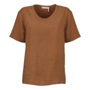 Chloé Linne- och Siden T-Shirt, Regular Fit Brown, Dam