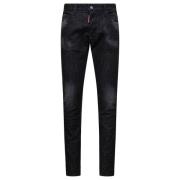 Dsquared2 Slim-fit Svarta Jeans med Läder Logo Patch Black, Herr