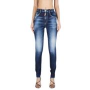 Dsquared2 Mörk Rengjord Tvätt Hög Midja Twiggy Jeans Blue, Dam