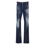 Dsquared2 Marinblå Bomull Straight Jeans med Kontrastfärgade Detaljer ...